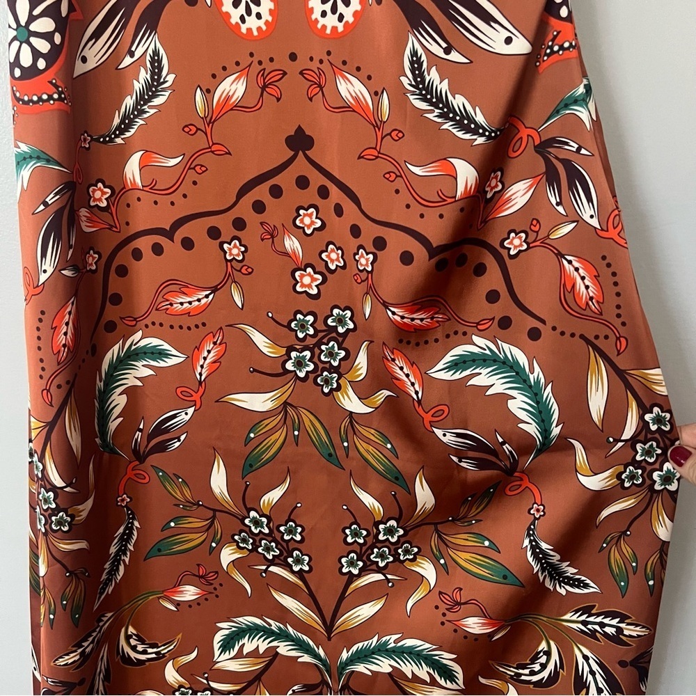 House of Harlow Satin Bird Halter Midi Dress Medium Resortwear Cruise Tropical - Picture 4 of 11
